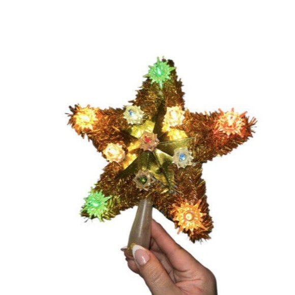 Vintage Accents Vintage Gold Tinsel Star Christmas Tree Topper